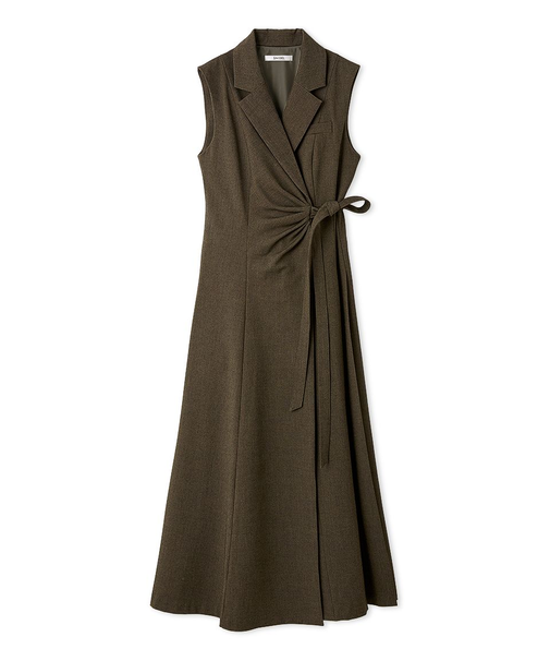 Sustainableサイドプリーツテーラードワンピース