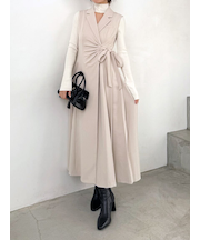 Sustainableサイドプリーツテーラードワンピース