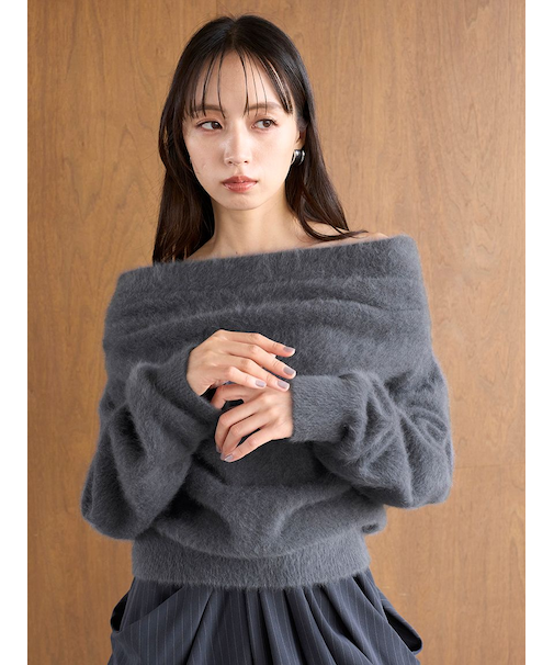 【HIGH QUALITY】フォックスカシミヤオフショルプルオーバー