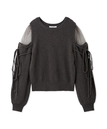 シースルーショルダーニットプルオーバー