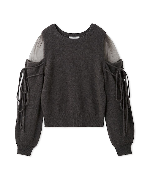 シースルーショルダーニットプルオーバー