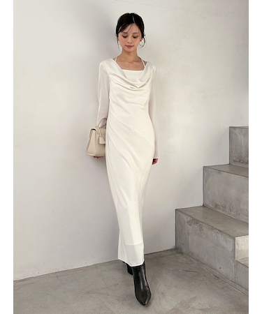 ドレープバックサテンロングワンピース