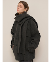 【HIGH QUALITY】スカーフ付きウールミドルコート