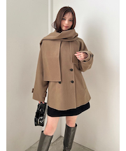 【HIGH QUALITY】スカーフ付きウールミドルコート