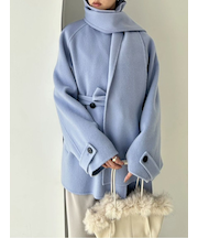 【HIGH QUALITY】スカーフ付きウールミドルコート