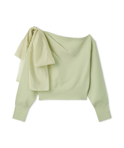 リボンショルダーニットトップス