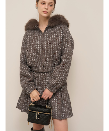 ファー付きツイードブルゾン