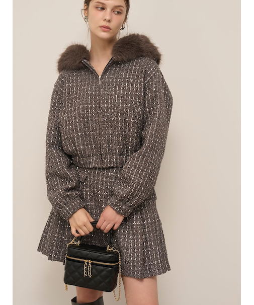 ファー付きツイードブルゾン