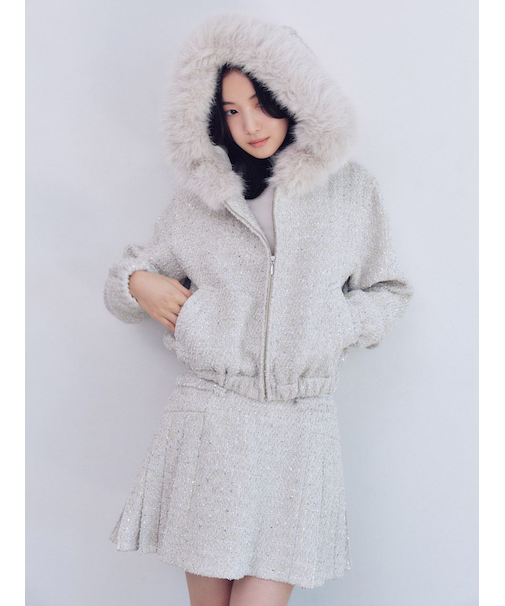 サイドプリーツツイードミニスカート