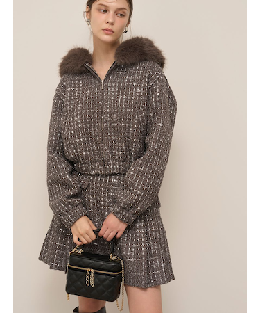 サイドプリーツツイードミニスカート