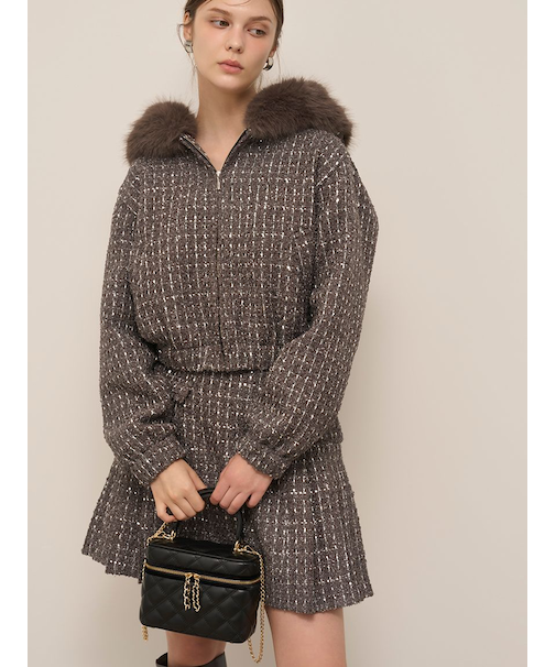 サイドプリーツツイードミニスカート