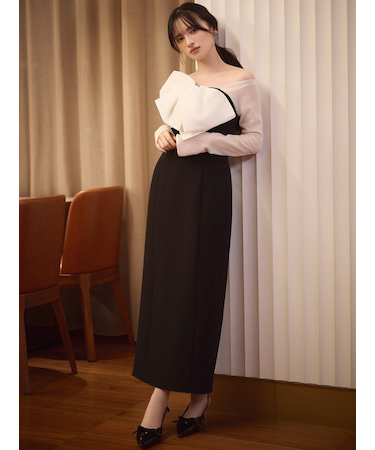 オフショルリボンドレス