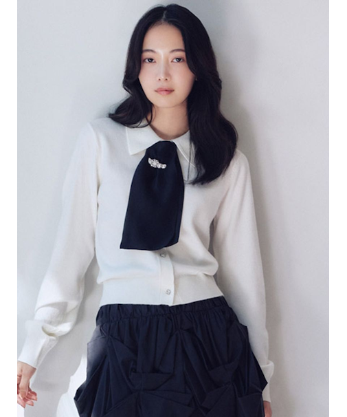 タイ付きビジューカーディガン