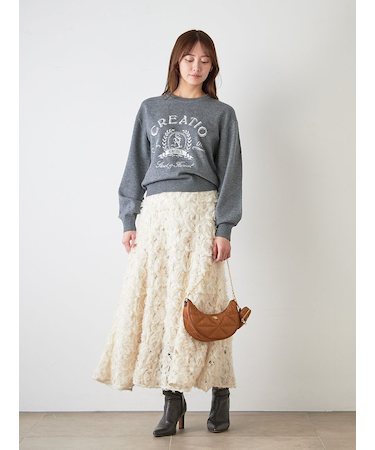 Sustainableデコラティブシフォンフレアスカート