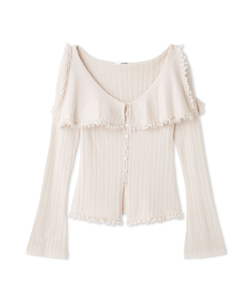 Sustainableビッグカラーレーストリムニットプルオーバー