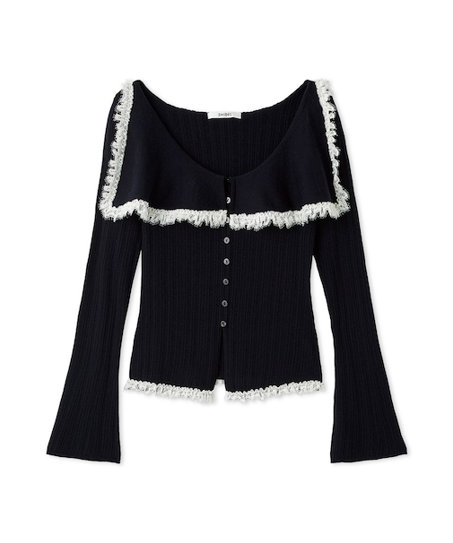 Sustainableビッグカラーレーストリムニットプルオーバー