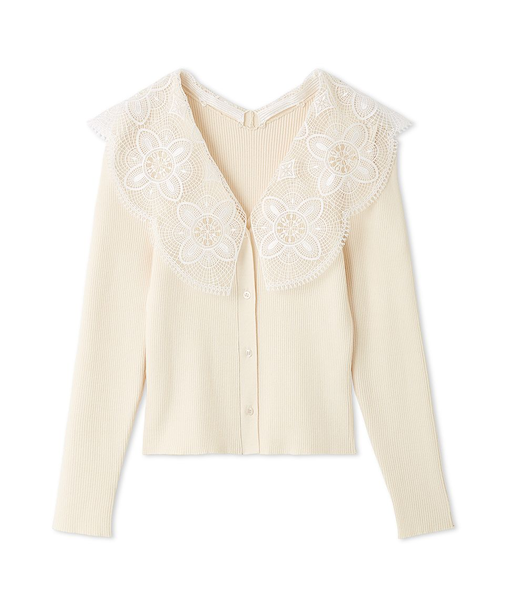 エンブロイダリーカラーニットトップス