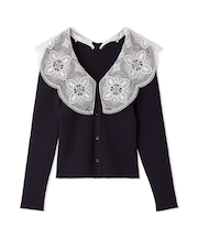 エンブロイダリーカラーニットトップス