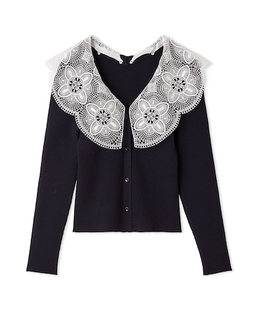 エンブロイダリーカラーニットトップス