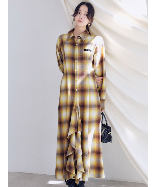 【SNIDEL/Prentiss】チェックアシメシャツワンピース