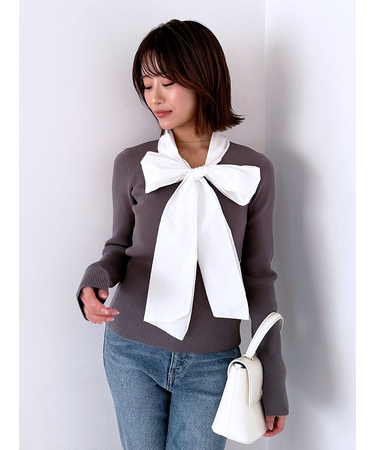 ボウタイニットプルオーバー