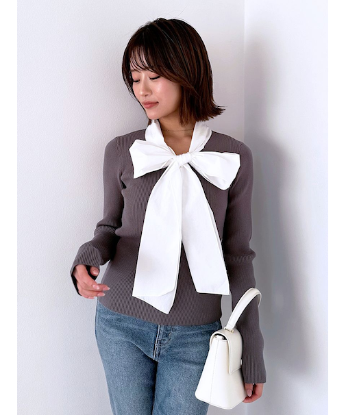 ボウタイニットプルオーバー