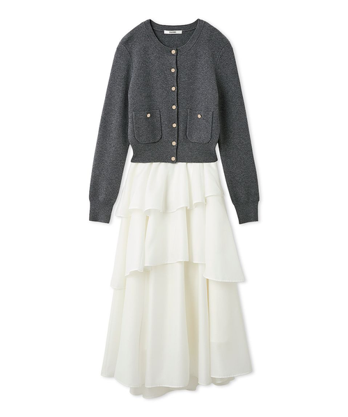 Sustainableニットカーデ×ティアードスカートセット｜スナイデルの通販