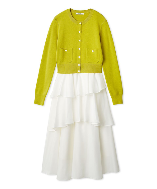 Sustainableニットカーデ×ティアードスカートセット