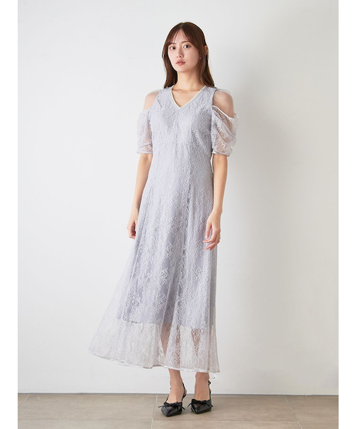 ラメブレードＶネックレースドレス