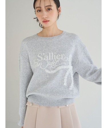 リボンモチーフジャガードニットプルオーバー