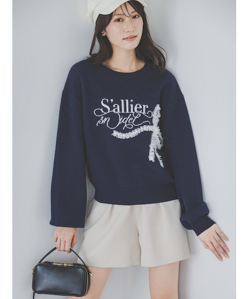 リボンモチーフジャガードニットプルオーバー