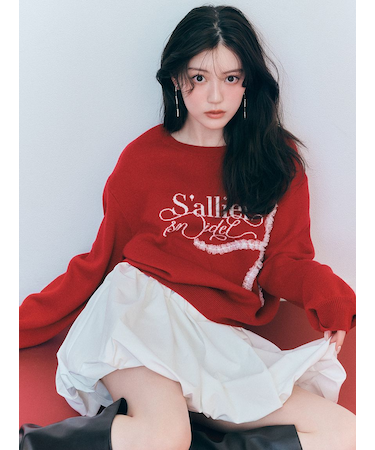 リボンモチーフジャガードニットプルオーバー