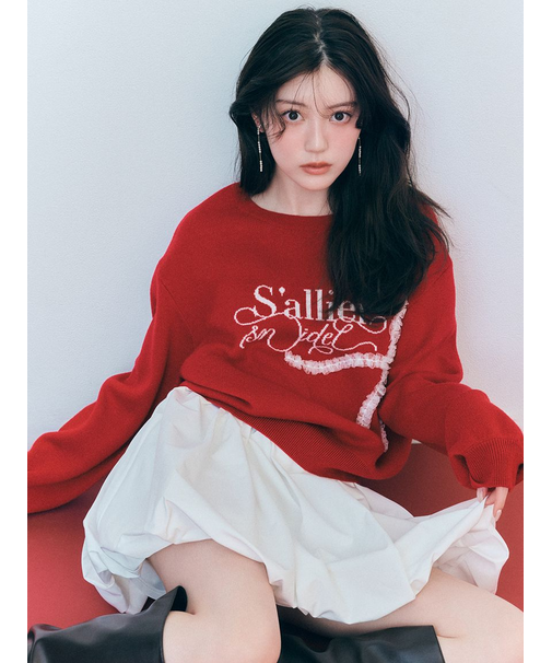 リボンモチーフジャガードニットプルオーバー