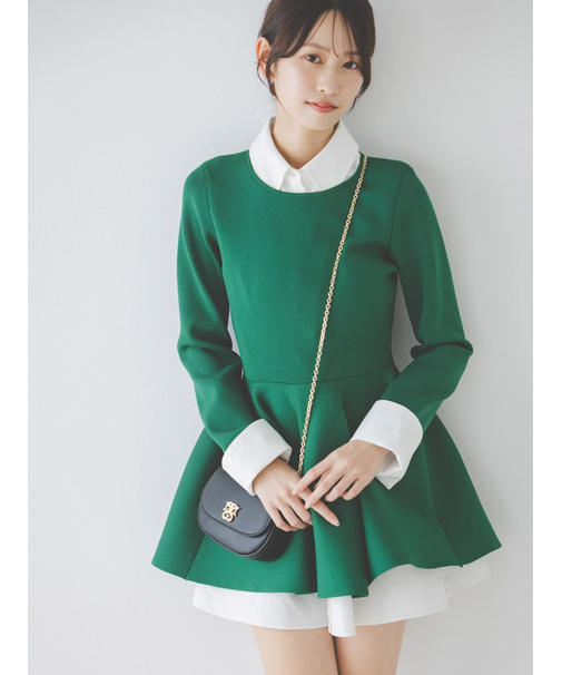 シャツレイヤードニットチュニック