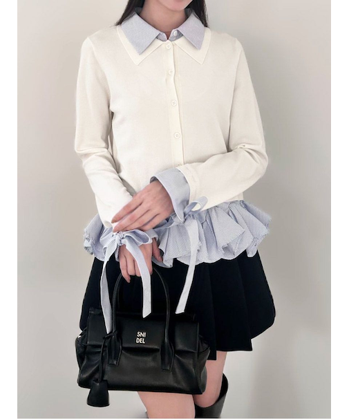 シャツドッキングヘムボリュームニットプルオーバー