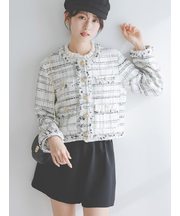 デタッチャブルフリルカラーツイードジャケット