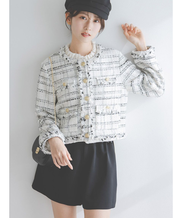 デタッチャブルフリルカラーツイードジャケット