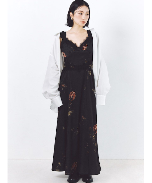 レーストリムプリントキャミワンピース