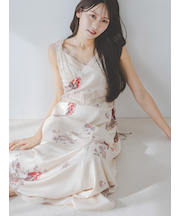 レーストリムプリントキャミワンピース