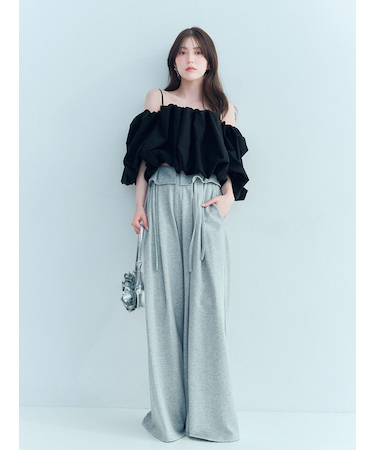 ウエストデザインボリュームワイドパンツ