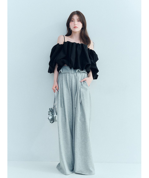 ウエストデザインボリュームワイドパンツ