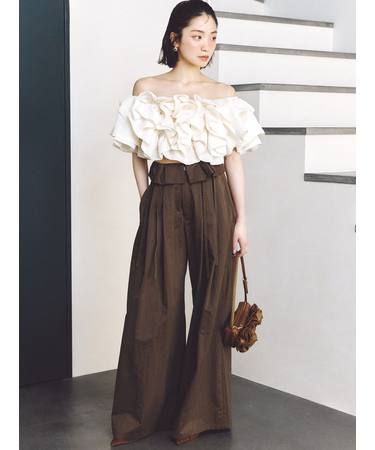 ウエストデザインボリュームワイドパンツ