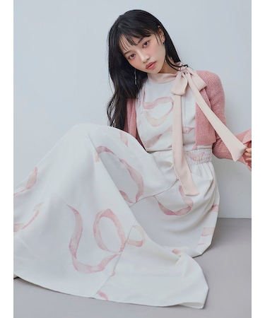 【WEB限定カラーあり】リボンディテールカーデセットワンピース