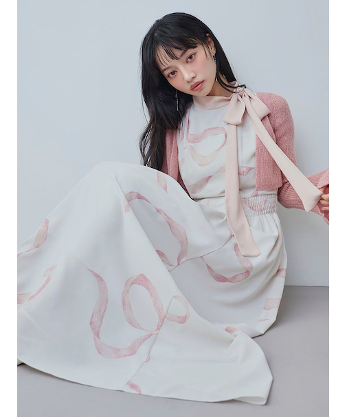 【WEB限定カラーあり】リボンディテールカーデセットワンピース