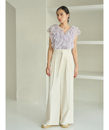 スタイルアップベルティッドワイドパンツ