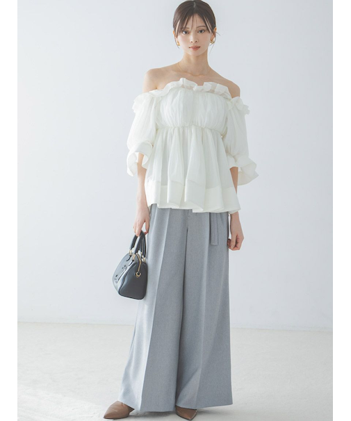 スタイルアップベルティッドワイドパンツ