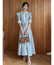 Sustainableフリルデザインシャツワンピース