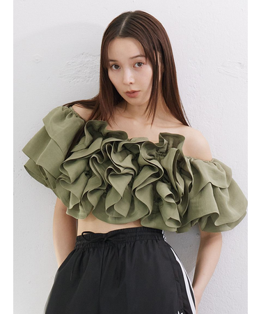 オフショルボリュームフリルブラウス