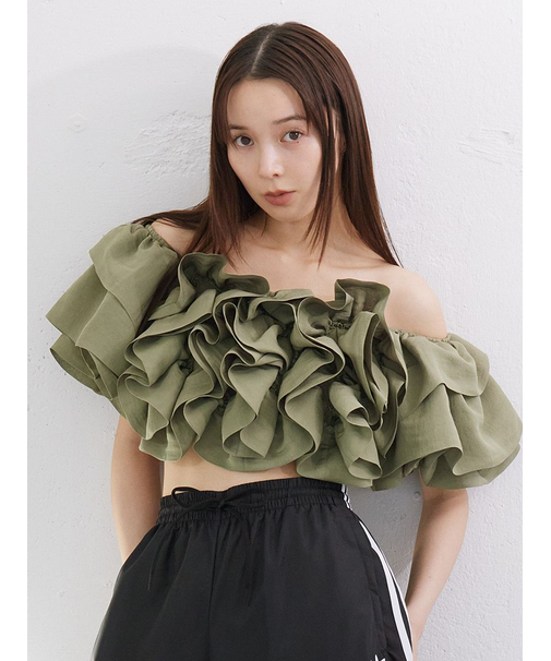 オフショルボリュームフリルブラウス