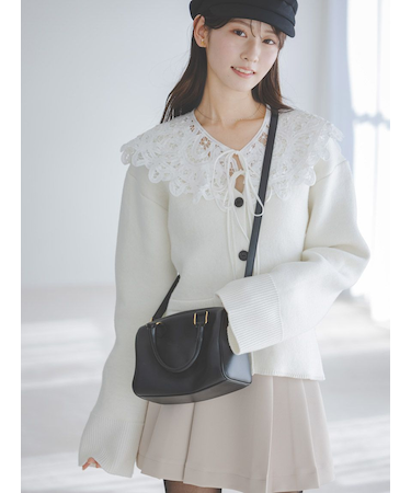 バテンレースカラーニットカーディガン